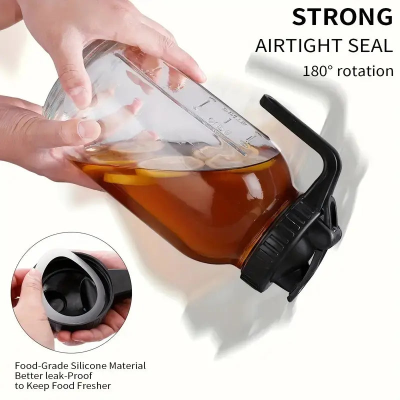 3PCS glass water kettle 64OZ, Mason jar water, lid spout, wide mouthed leak proof water kettle, cold water kettle, suitable for storing breast milk juice, water, milk, tea, iced coffee beverage set scale Tumbler with and Straws Fall Themed oak sip,su